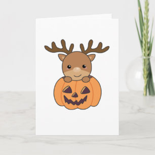 Cartão Deer In Pumpkin Cute Deer Happy Halloween