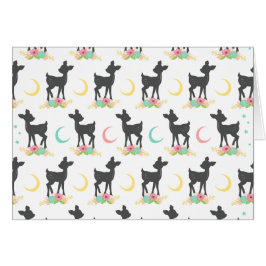 Cartão Deer Pattern, Baby Deer, Boho, Flores, Lua