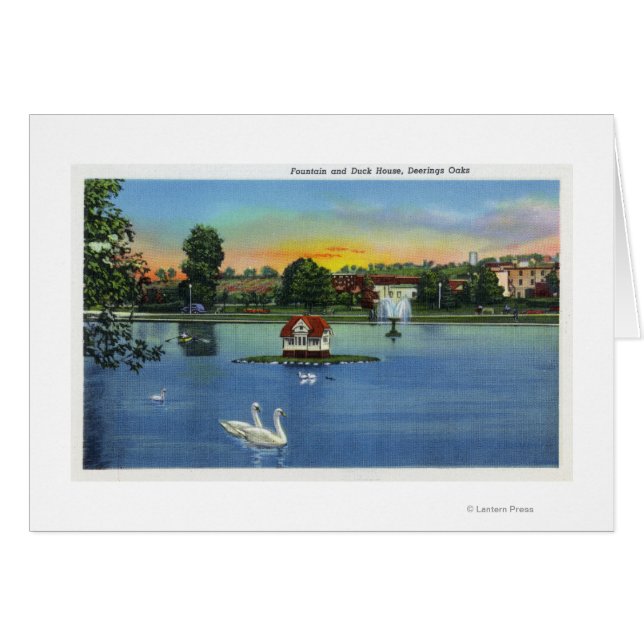 Cartão Deering Oaks Fountain e Duck House View (Frente Horizontal)