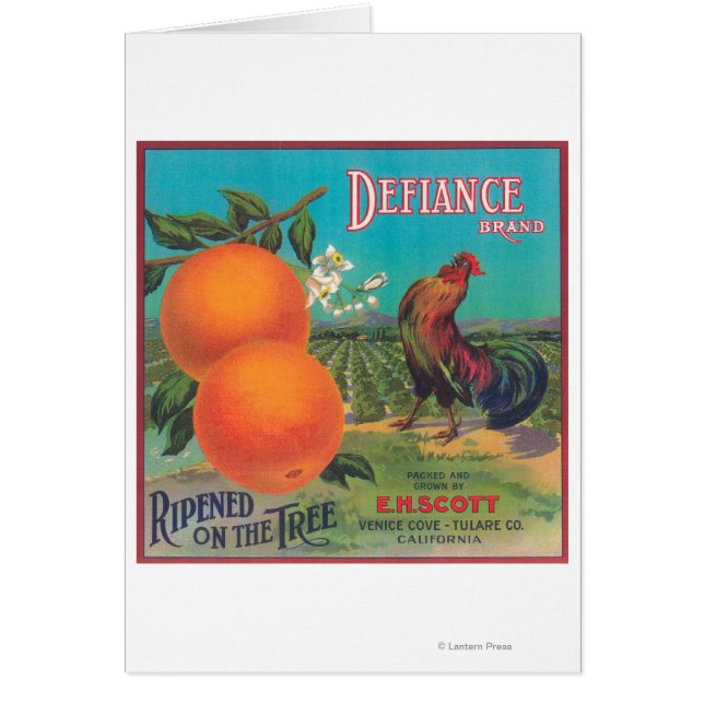 Cartão Defiance Orange LabelVenice Cove, CA (Frente)