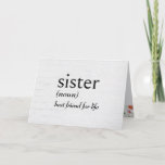 Cartão Definição De Dicionário Para Aniversário Da SISTER<br><div class="desc">Definição de SISTER em texto preto sobre um fundo de madeira lavada em branco para o aniversário da Irmã. O texto interno pode ser alterado.</div>