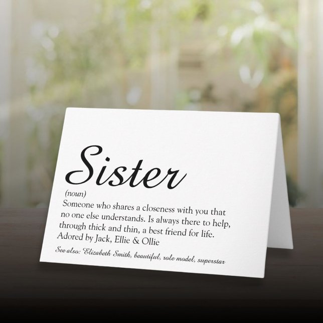 Cartão Definição de Irmã Mais Especial Personalizada (Personalized Best Ever Sister Definition Script Card)