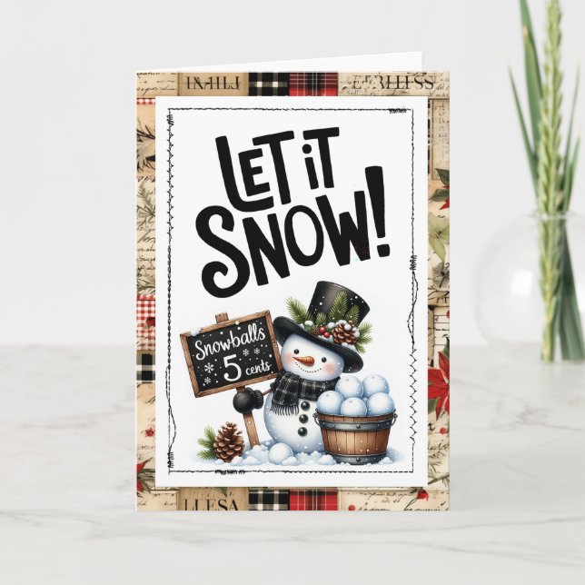 Cartão Deixe Nevar Boneco de Neve Natal (Frente)