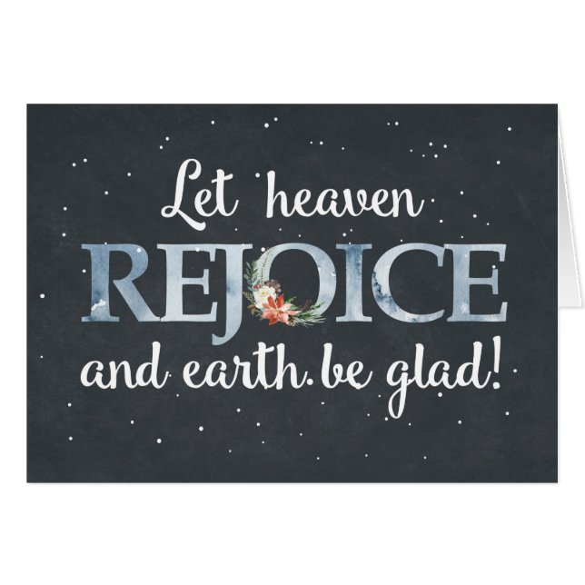 Cartão Deixe o Céu regozijar-se com Poinsettia de Natal e (Frente Horizontal)