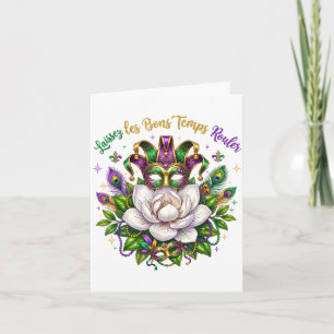 Cartão Deixem os bons tempos rolar máscara de Mardi Gras