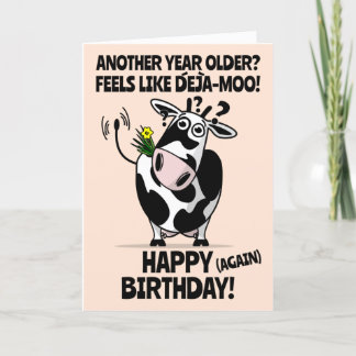 Cartão DeJa-Moo! Bela Vaca de Cartoon Feliz Aniversário