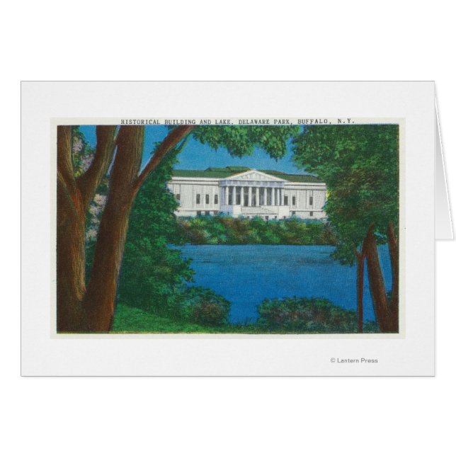 Cartão Delaware Park Historical Bldg and Lake View (Frente Horizontal)