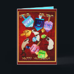 Cartão Delicioso com Letra Dreidels<br><div class="desc">Sonhos Coloridos girando e girando.   Atraindo alguns gatinhos finos que têm gosto pelas coisas mais finas... Que giram e caem.    Feliz Hanunkkah.</div>