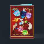 Cartão Delicioso com Letra Dreidels<br><div class="desc">Sonhos Coloridos girando e girando.   Atraindo alguns gatinhos finos que têm gosto pelas coisas mais finas... Que giram e caem.    Feliz Hanunkkah.</div>