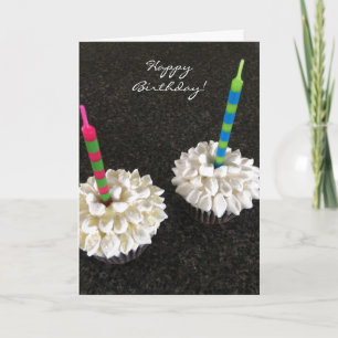 Cartão Deliciosos Cupcakes de Flores com Velas