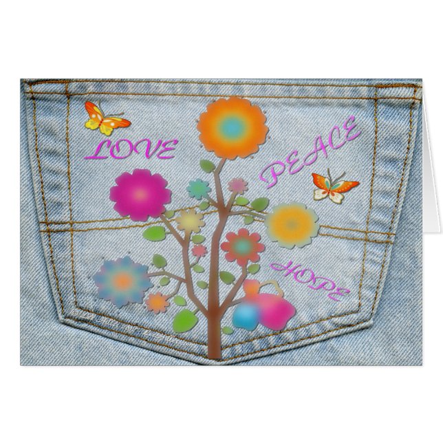 Cartão Denim Back Pocket Flores Paz Esperança (Frente Horizontal)