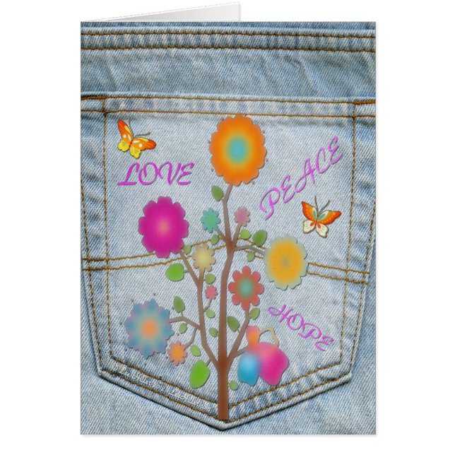 Cartão Denim Back Pocket Flores Paz Esperança (Frente)