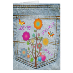 Cartão Denim Back Pocket Flowers Peace Love Hope Card