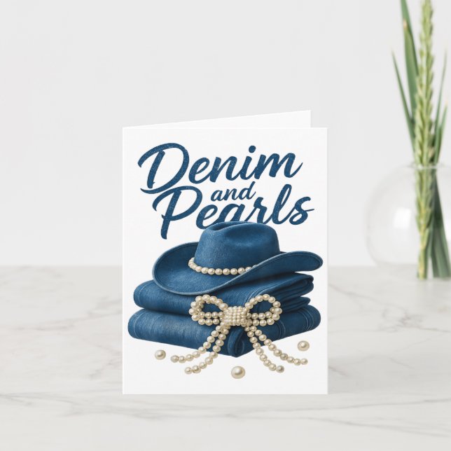 Cartão Denim E Pérolas Mulheres Que Se Encaixam No Mundo  (Frente)
