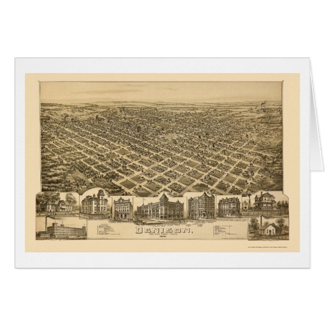 Cartão Denison, mapa panorâmico de TX - 1891 (Frente Horizontal)