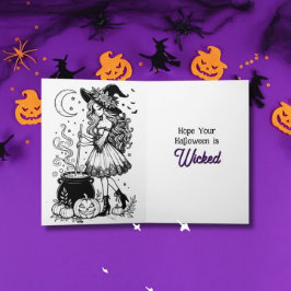 Cartão Dentro da Página de Coloração da Bruxa do Hallowee