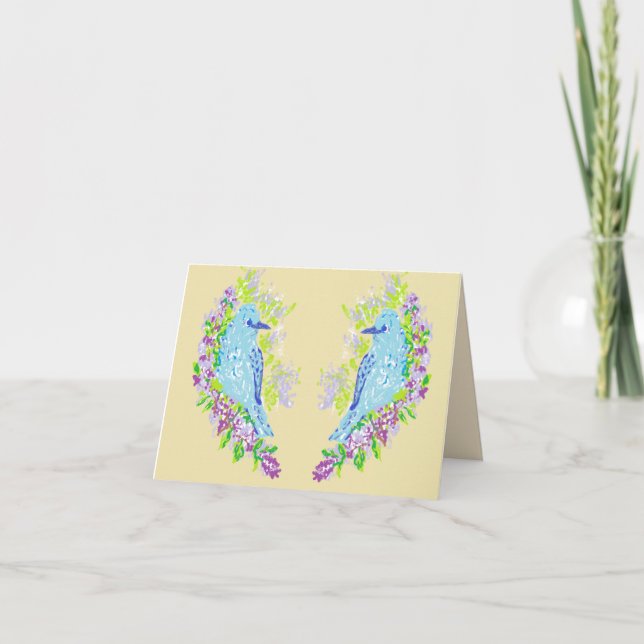 Cartão Dentro da placa de anotação/Pássaros azuis (Frente)