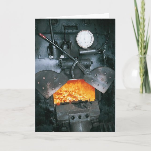 Cartão Dentro do táxi de uma locomotiva de vapor (Frente)