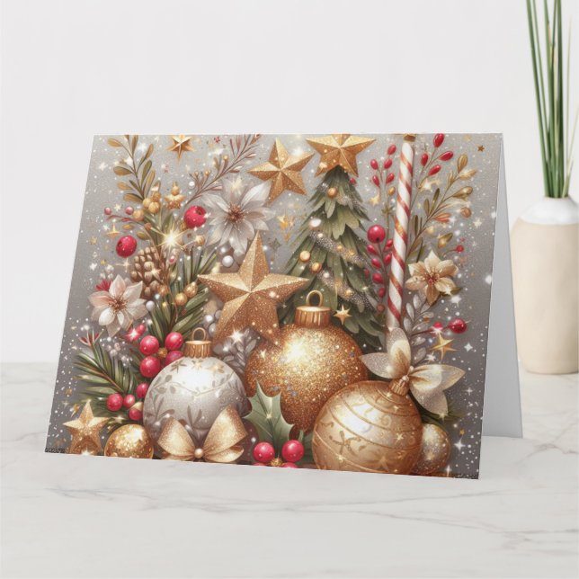 Cartão Dentro feliz e Natal Brilhante (Frente)