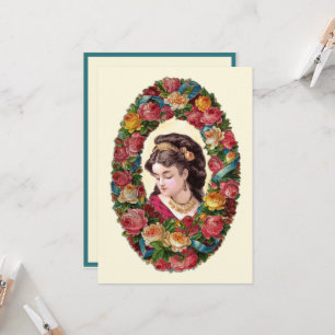 Cartão Dentro Multicolor Rosa Wreath, vitoriana
