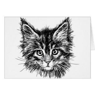 Cartão Dentro Vazio preto e branco do rosto do Kitten