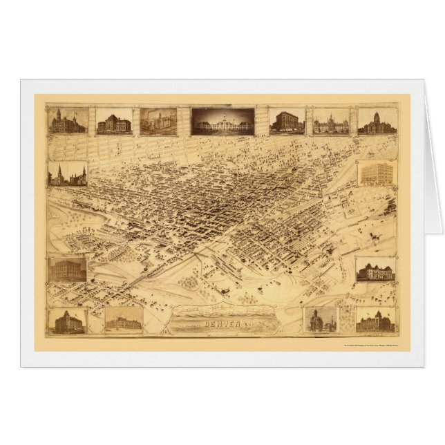 Cartão Denver, mapa panorâmico do CO - 1881 (Frente Horizontal)