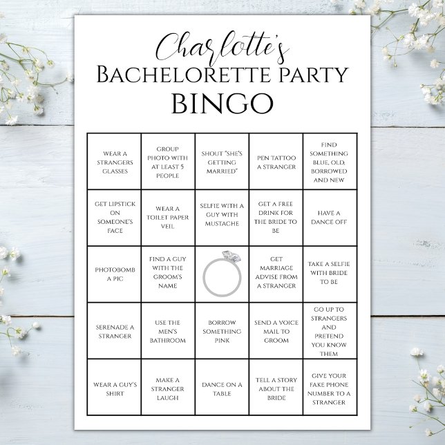 Cartão Desafio do Jogo do Festa Bingo Hen da Bachelorette (bachelorette bingo hen party game bachelorette party games challenge bingo minimalist )