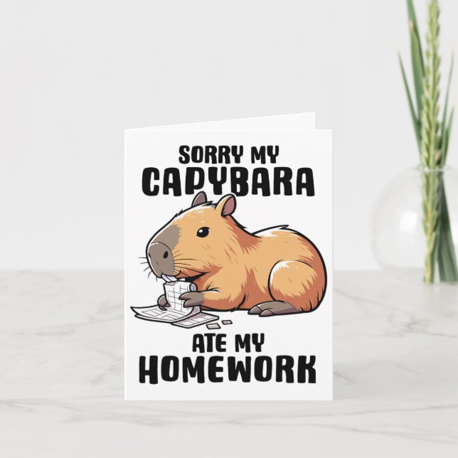 Cartão Desculpe, Minha Capybara Comeu Minha Homework Enca (Frente)