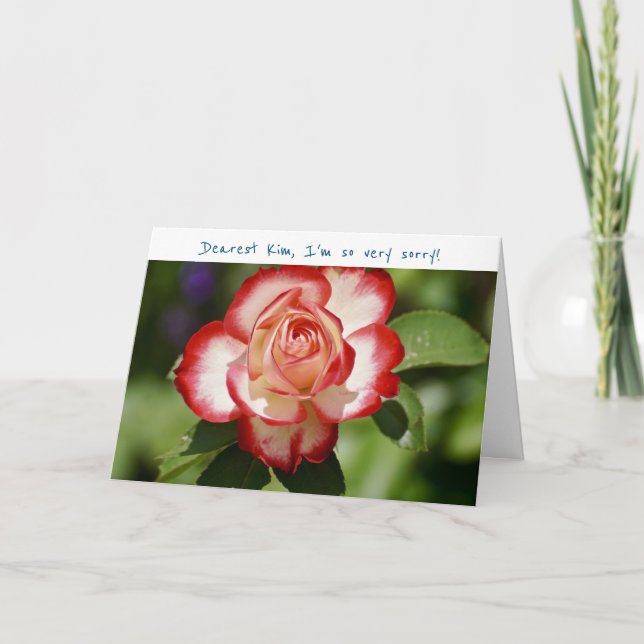 Cartão Desculpe, por favor, me perdoe, Rosa Branca Vermel (Frente)