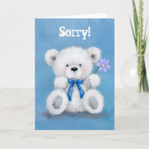 Cartão Desculpe, ursinho bonito segurando uma flor