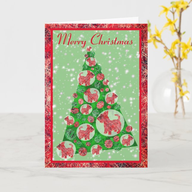 Cartão Desdecoração de Árvore de Natal em Scottie Dog Sil (Flor Amarela)