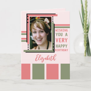 Cartão Desejando a sua feliz foto de aniversário rosa ver