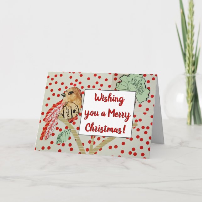 Cartão "Desejando a Você um Feliz Natal" Pássaro Vermelho (Frente)