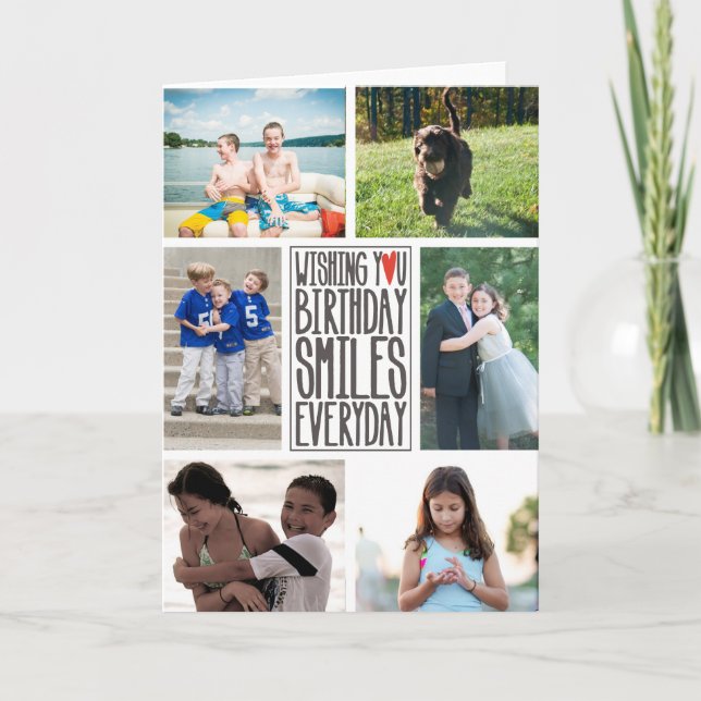 Cartão Desejando lhe o aniversário sorri diário (Frente)