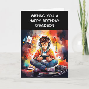 Cartão Desejando-lhe um feliz neto de aniversário Jogad
