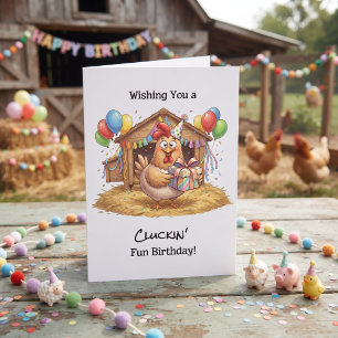 Cartão Desejando um Aniversário Divertido à Beça Galinh