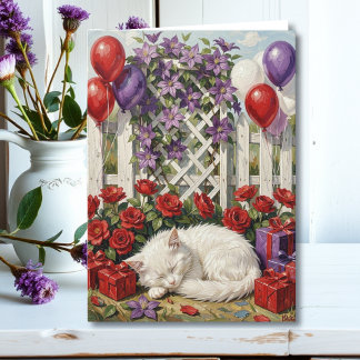 Cartão Desejando um Aniversário Incrível | Gato & Floral