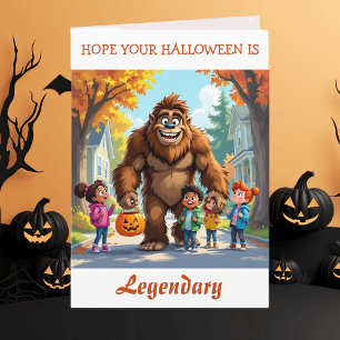 Cartão Desejando um Halloween lendário!   Pé-grande