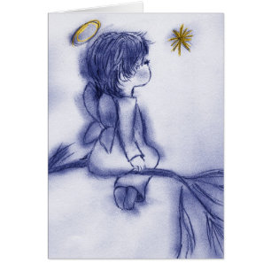 Cartão desejo azul do anjo do matiz