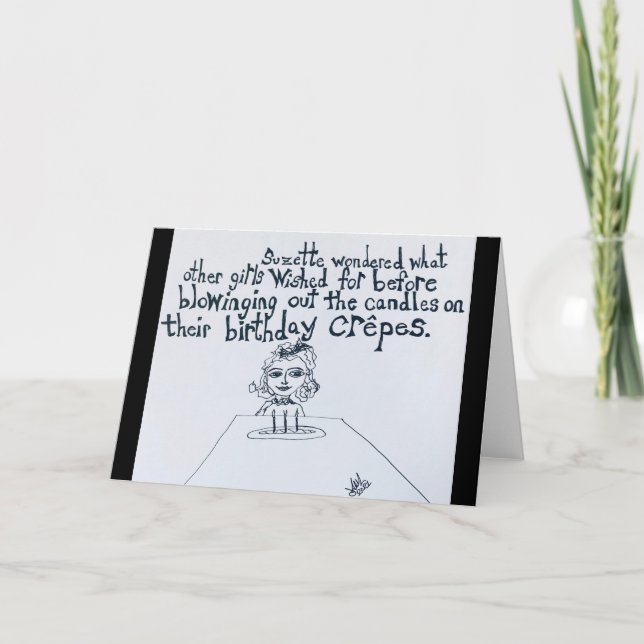 Cartão Desejo de Bolo de Crepe de Aniversário da Menina F (Frente)