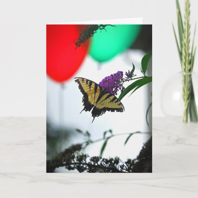 Cartão Desejo do aniversário do balão (Frente)