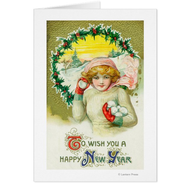 Cartão Desejo-lhe um Feliz ano novo de Luta com Snowball (Frente)