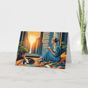 Cartão Desejo um dia pacífico para você Mulher com café