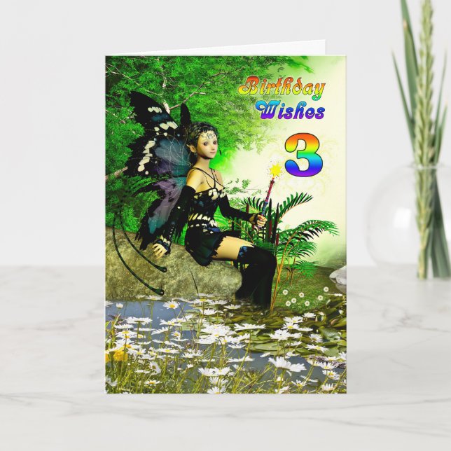 Cartão Desejos de 3 anos de idade de uma fada (Frente)