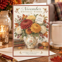 Desejos de Aniversário de Novembro Crisântemos Ani