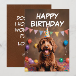 Cartão Desejos de aniversário do cachorrinho com chapéu d