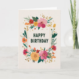 Cartão Desejos de Aniversário Florais Elegantes