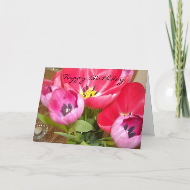 Cartão Desejos de Aniversário Tulipa Brilhante (Frente)
