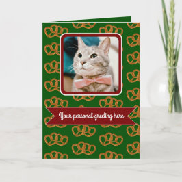 Cartão Desejos de feriados de padrão Pretzel - sua foto e