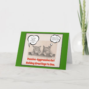 Cartão Desejos de Natal de Férias de Gato Passivas Agress